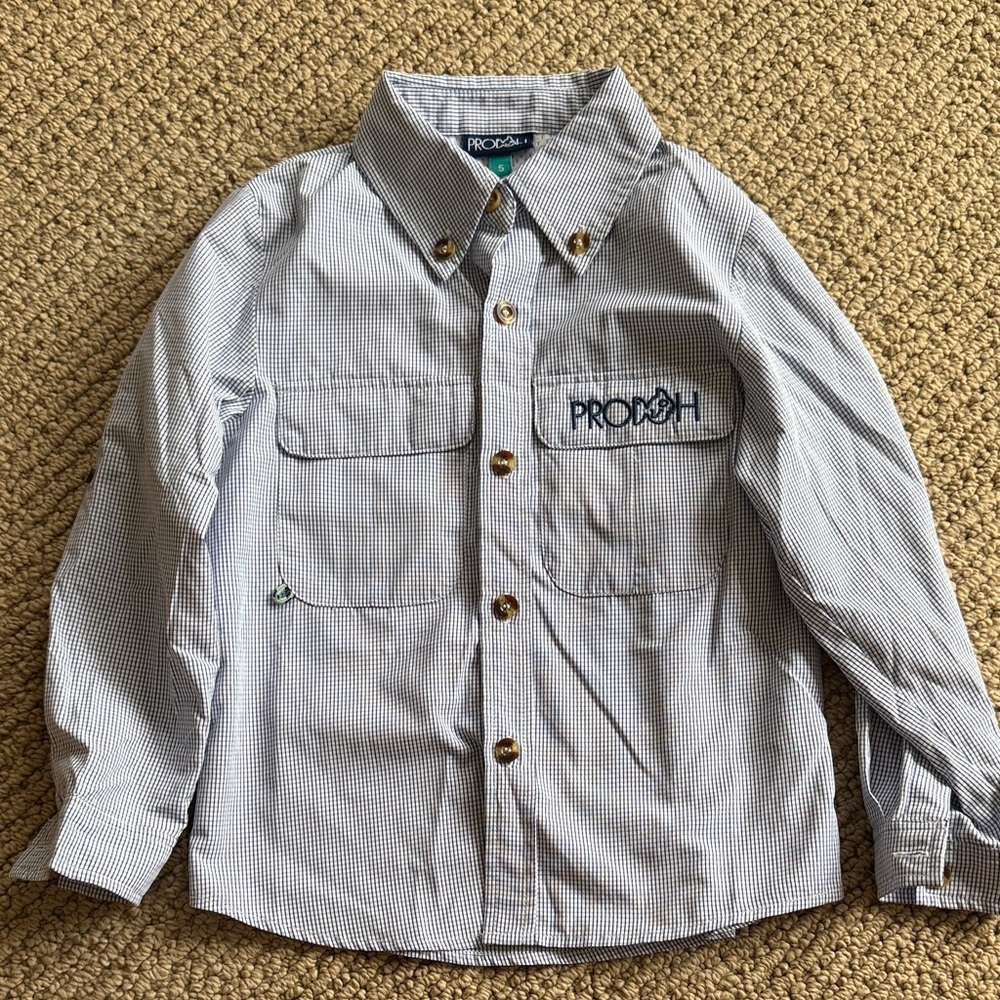 PRODOH Kids Checkered Button Down Shirt - Blue and White